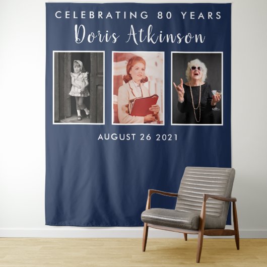 80e verjaardagsfotocollage backdrop banner wandkleed (In situ)