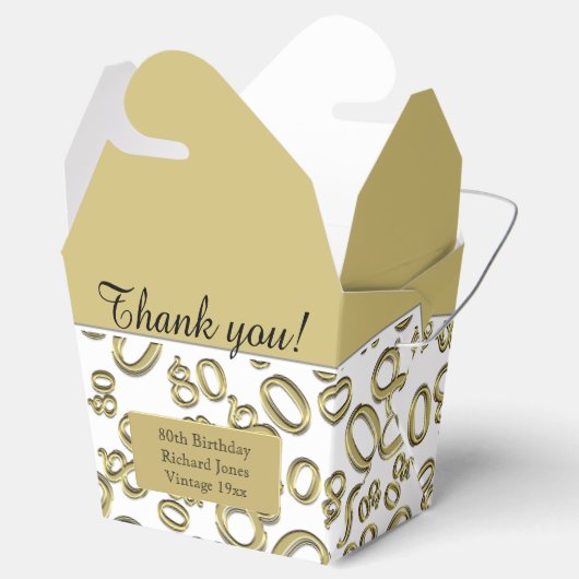 80e verjaardagspartij Goud/Wit Nummerpatroon Bedankdoosjes (Geopend)