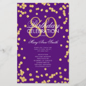80e Verjaardagsprogramma Gold Paarse Glitter Menu (Voorkant)