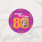 80e verjaardagsster roze oranje artikel confetti (Kleine voorkant)