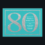 80e verjaardagsuitnodiging Blauwgroen en Silver Gl Kaart<br><div class="desc">80e verjaardag uitnodiging. Blauwgroen en Silver Glitter Verjaardagsfeest Uitnodigen met Blauwgroen Achtergrond. Verrassingsverjaardag. Verjaardag voor volwassenen. Mannen of Vrouwen Bday Bash Party. Voor verdere aanpassing klikt u op de knop "Aanpassen" en gebruikt u onze ontwerptool om deze sjabloon te wijzigen.</div>