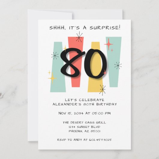 80e Verrassing Verjaardag Retro Midcentury Modern Kaart (Voorkant)
