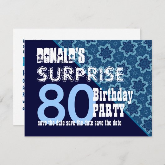 80e Verrassing Verjaardag Save the Date Diagonal V Aankondigingskaart (Voorkant / Achterkant)