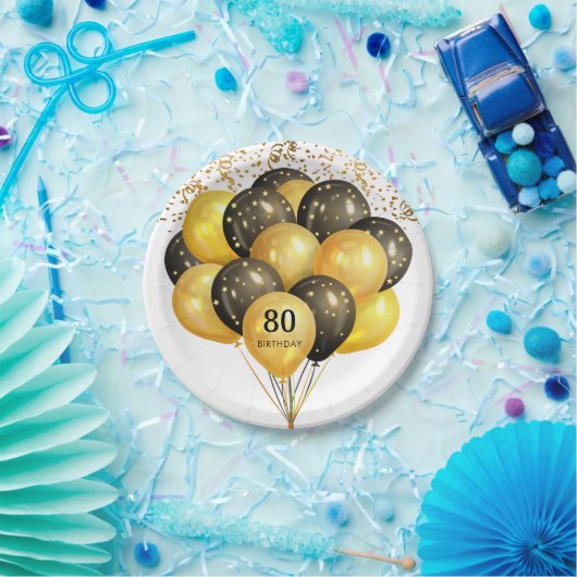 80e Verrassing Verjaardag Zwart Goud Glitter Papie Papieren Bordje (Feest)