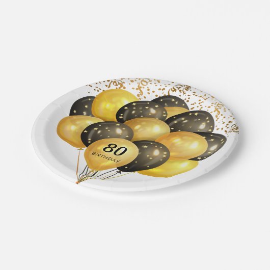 80e Verrassing Verjaardag Zwart Goud Glitter Papie Papieren Bordje (Gekanteld)