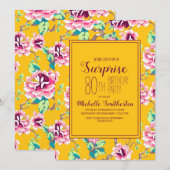 80e verrassingsdag partijgeel roze bloemen (Voorkant / Achterkant)