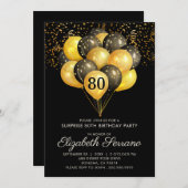 80e verrassingsdag zwarte goudglitter kaart (Voorkant / Achterkant)