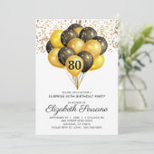 80e verrassingsdag zwarte goudglitter kaart (Staand voorkant)