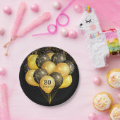 80e verrassingsdag zwarte goudglitter papieren bordje (Feest)