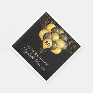 80e verrassingsdag zwarte goudglitter servet