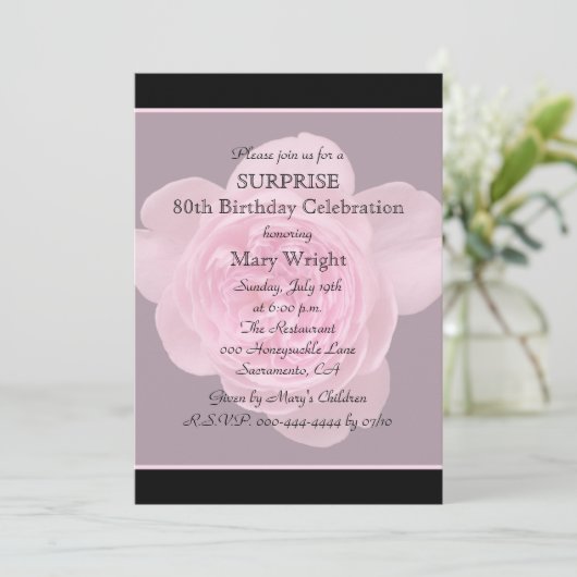 80e Verrassingsfeestje Uitnodiging Roos (Staand voorkant)