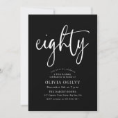 80e Wit op Black Birthday Party Modern Script Kaart (Voorkant)