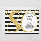 80e Zwart Wit en Goud Glitter Moderne Verjaardag Kaart (Voorkant)