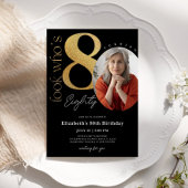 80e zwarte gouduitnodiging met foto kaart