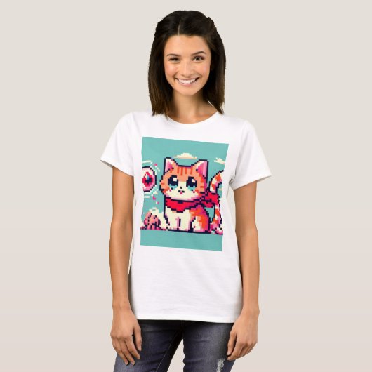 80's 8bit cat t-shirt (Voorkant volledig)