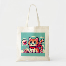 80's 8bit cat tote bag