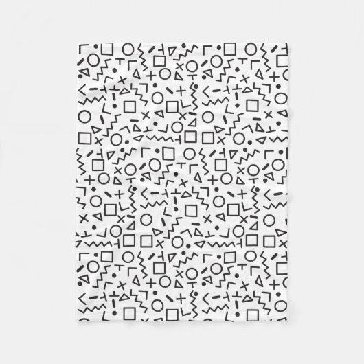 '80's '90-inch zwarte & witte retroflectuur'-patro fleece deken (Voorkant)