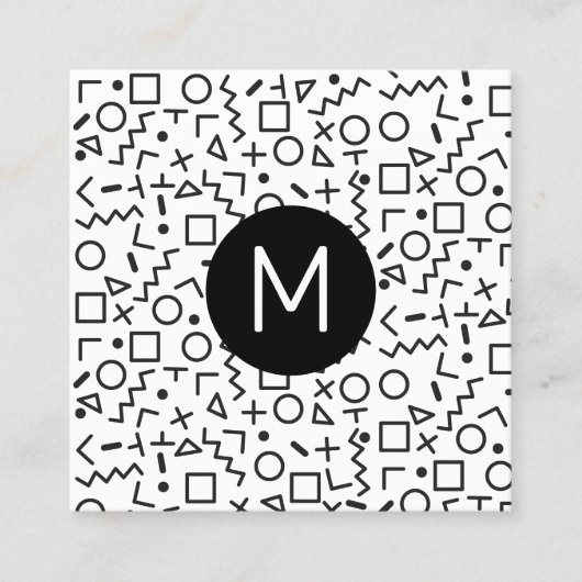 '80's '90-inch zwarte & witte retroflectuur'-patro vierkante visitekaartje (Voorkant)