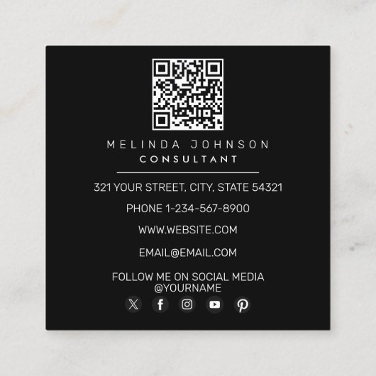 '80's '90-inch zwarte & witte retroflectuur'-patro vierkante visitekaartje (Achterkant)