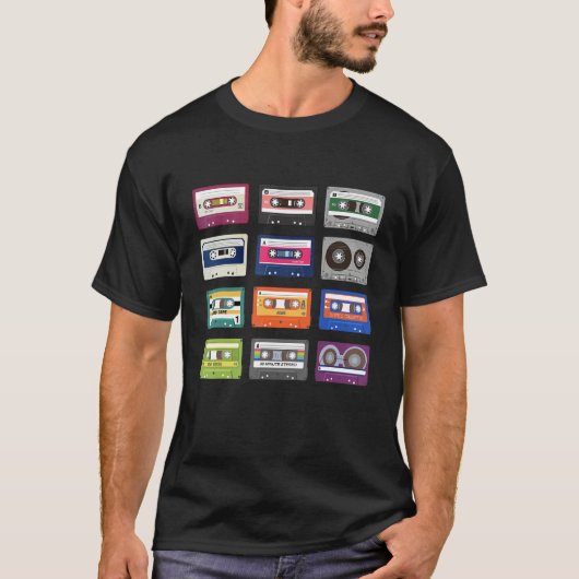 80s 90s  Cassettebandjes Muziek T-shirt (Voorkant)