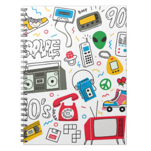 80's 90's doedelen met boem box, televisie notitieboek