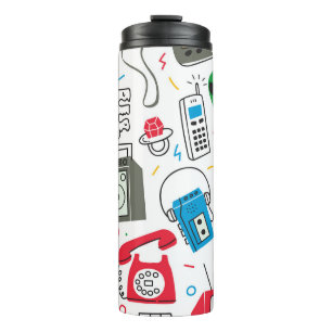 80's 90's doedelen met boem box, televisie thermosbeker