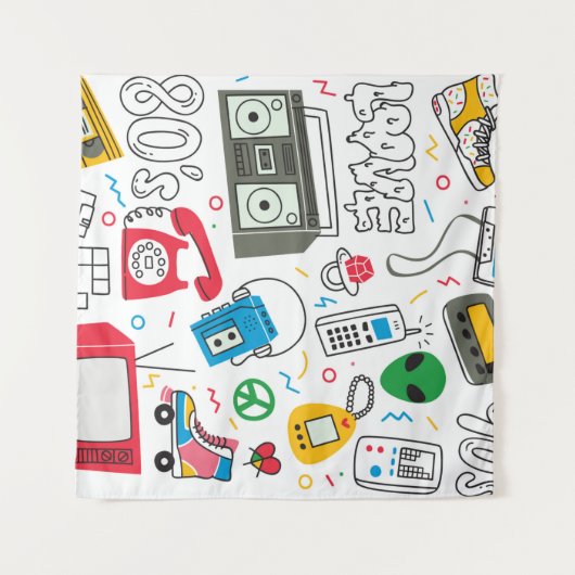  80's 90's doedelen met boem box, televisie wandkleed (Voorkant (horizontaal))