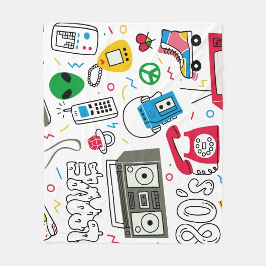  80's 90's Doodle collectie. Fleece Deken (Voorkant)