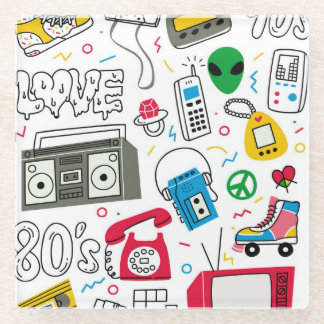  80's 90's Doodle collectie. Glazen Onderzetter