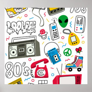  80's 90's Doodle collectie. Poster