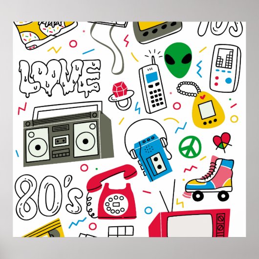  80's 90's Doodle collectie. Poster (Voorkant)