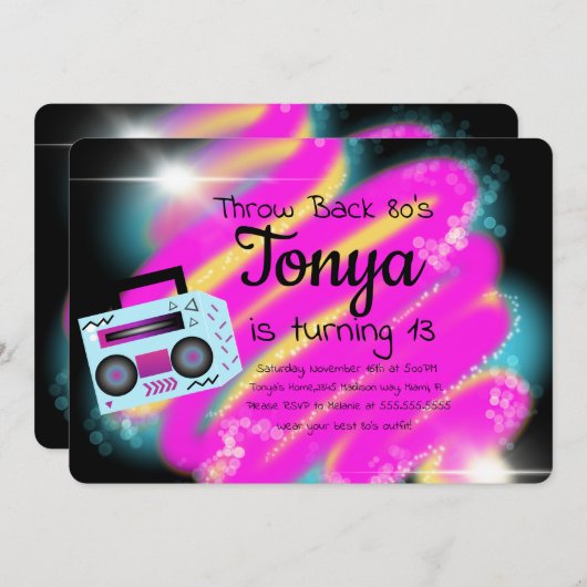 80s 90s Feest Airbrush Retro BoomBox Terugblik Kaart (Voorkant / Achterkant)
