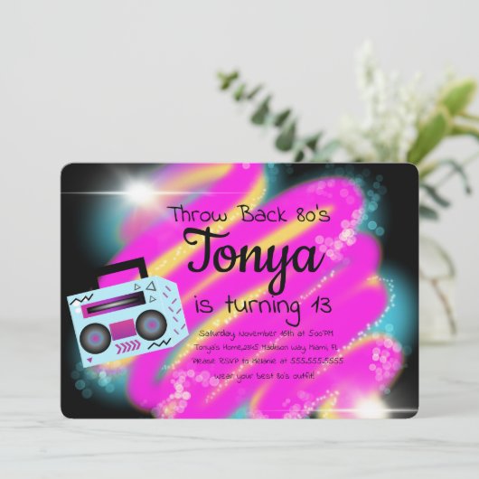 80s 90s Feest Airbrush Retro BoomBox Terugblik Kaart (Staand voorkant)