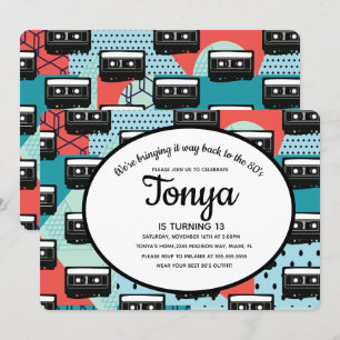 80s 90s Feest Retro Cassette Throw Back Uitnodigin Kaart