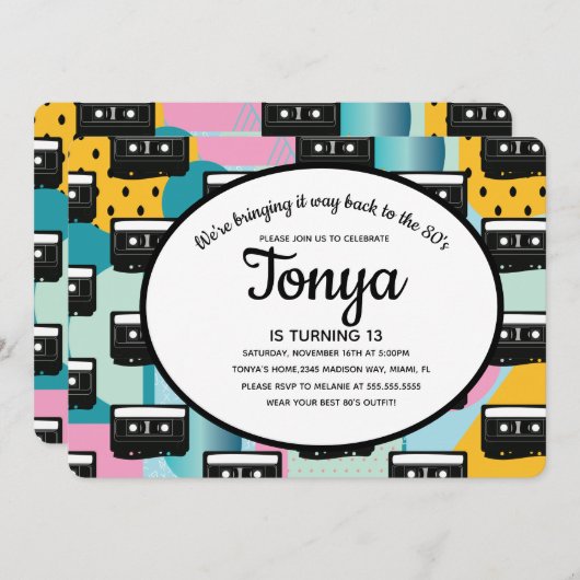 80s 90s Feest Roze Collage Cassette Terugblik Kaart (Voorkant / Achterkant)