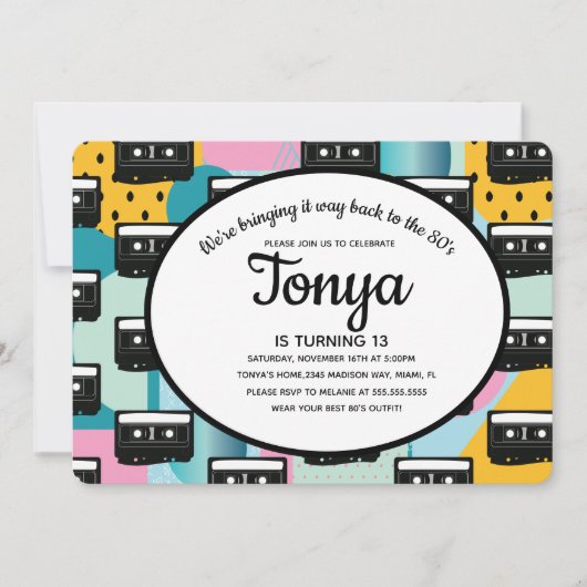 80s 90s Feest Roze Collage Cassette Terugblik Kaart (Voorkant)