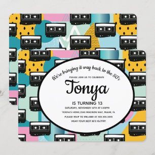 80s 90s Feest Roze Collage Cassette Terugblik Kaart