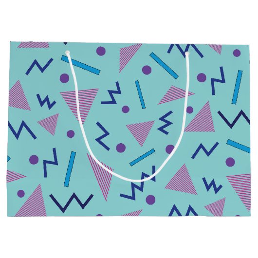 80s 90s Geometrisch blauw van de Memphis stijl Groot Cadeauzakje (Achterkant)
