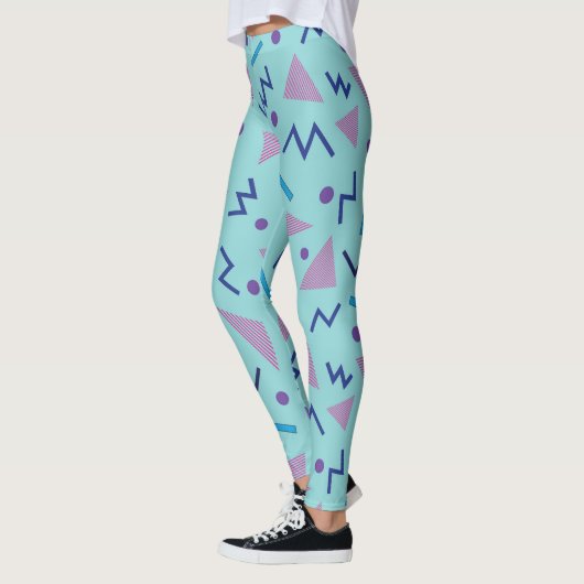 80s 90s Geometrisch blauw van de Memphis stijl Leggings (Links)