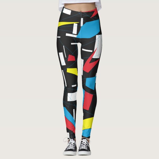 80s 90s geometrische multicolored patroonretro pun leggings (Voorkant)
