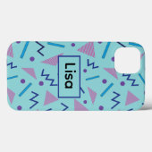 80s 90s Memphis Stijl Blauw Aangepaste Naam Case-Mate iPhone Case (Achterkant (horizontaal))