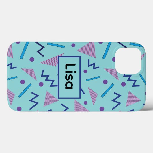 80s 90s Memphis Stijl Blauw Aangepaste Naam Case-Mate iPhone Case (Achterkant (horizontaal))