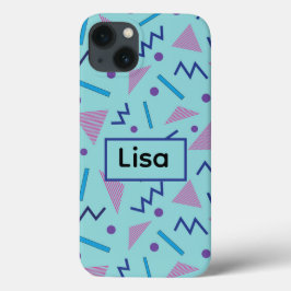 80s 90s Memphis stijl blauwe aangepaste naam Case-Mate iPhone Case