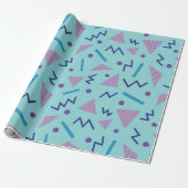 80s 90s Memphis stijl geometrisch blauw Cadeaupapier (Uitgerold)