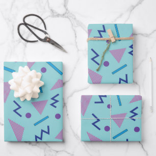 80s 90s Memphis stijl geometrisch blauw Inpakpapier Vel