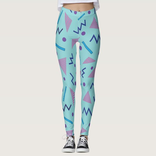 80s 90s Memphis stijl geometrisch blauw Leggings (Voorkant)