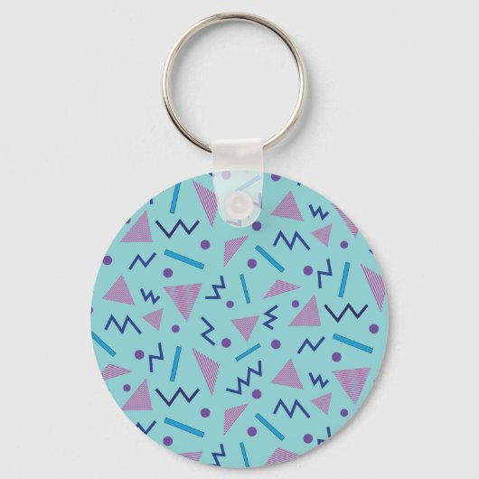80s 90s Memphis stijl geometrisch blauw Sleutelhanger (Voorkant)