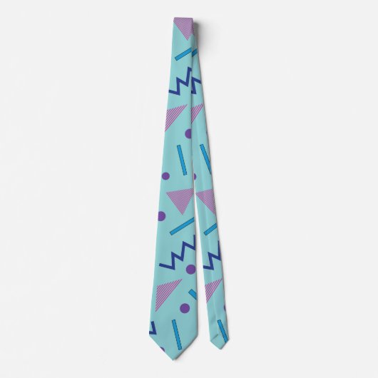 80s 90s Memphis stijl geometrisch blauw Stropdas (Voorkant)