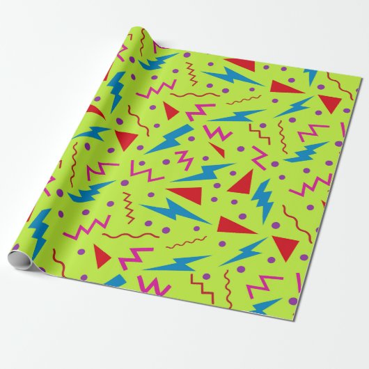 80s 90s Memphis stijl geometrisch Geel Cadeaupapier (Uitgerold)