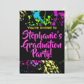 80s 90s Moderne Verf Splatter Afstudeerfeest Kaart (Staand voorkant)